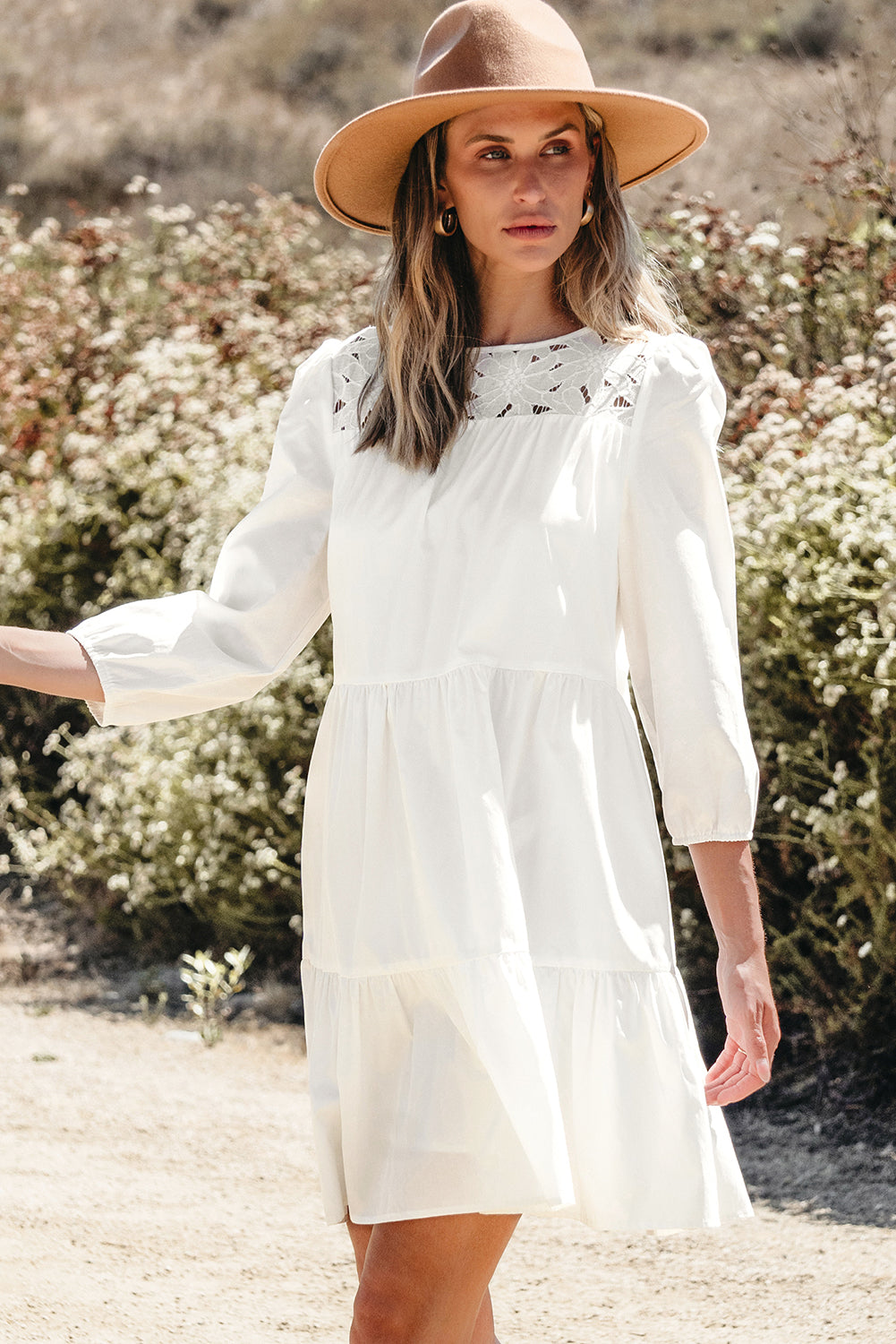 lace boho mini dress Tiered No stretch Body 10 Stylish Black Dress Color:IVORY/WHITE Rayon Trousers