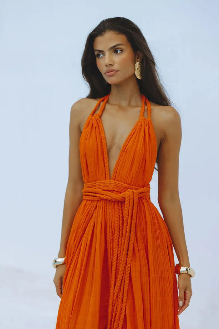 Backless Maxi Dress Boho red