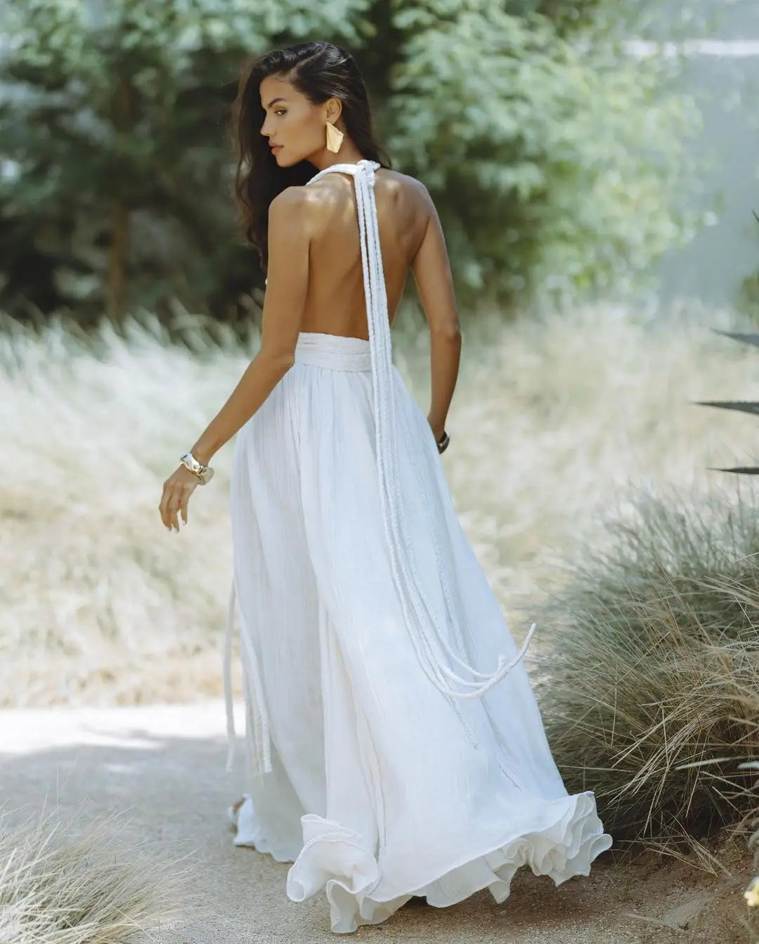 Backless Maxi Dress Boho white