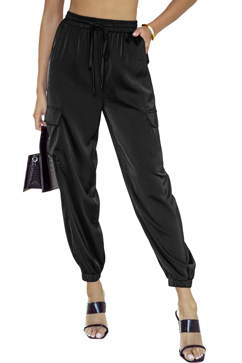 Black Boho Pants Elastic Waist black