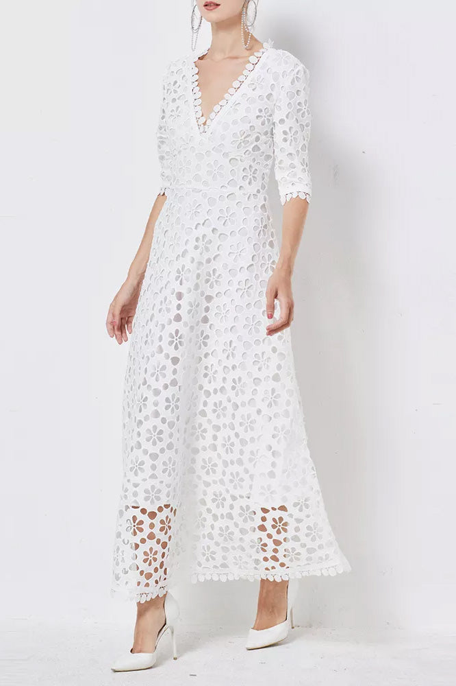 Bohemian White Lace Dress maxi