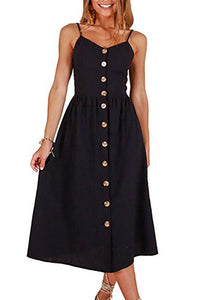 Boho Button Up Midi Dress black