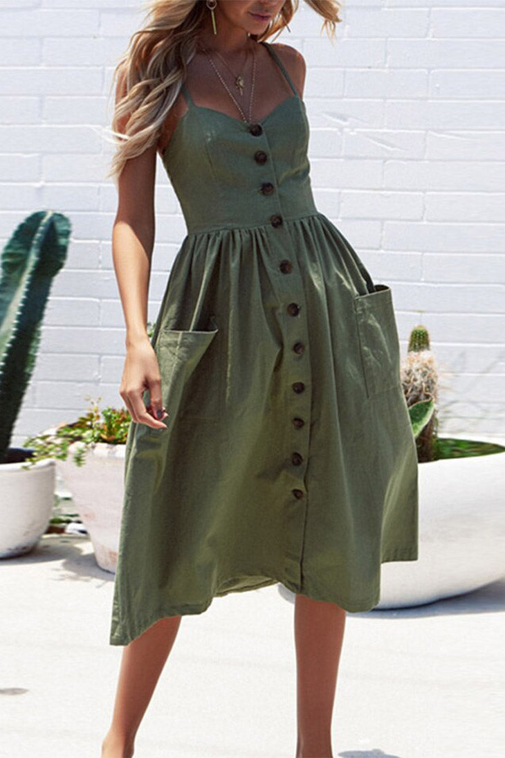 Boho Button Up Midi Dress blue