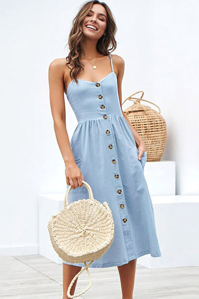 Boho Button Up Midi Dress blue