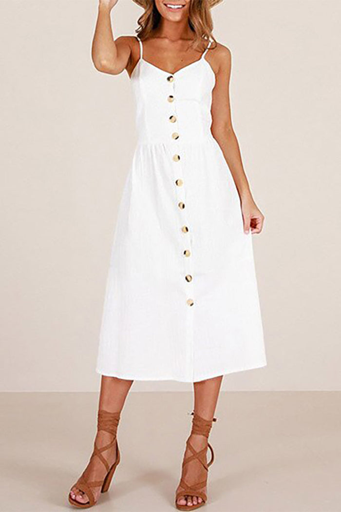 Boho Button Up Midi Dress white