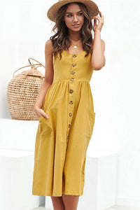 Boho Button Up Midi Dress yellow