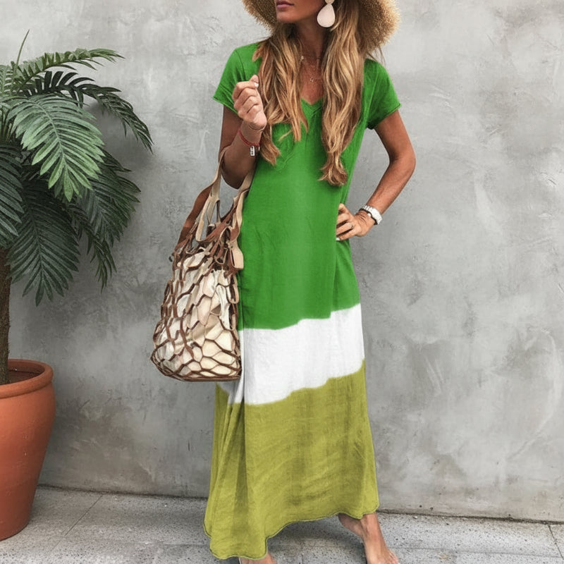 Boho Casual Multi-Colored Maxi Dress Green