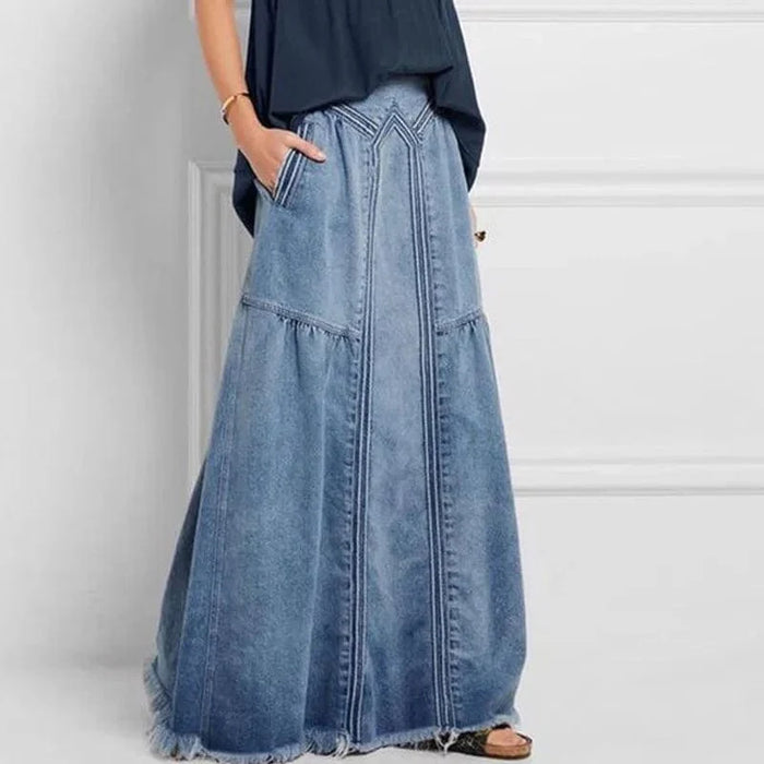 Boho Denim Maxi Skirt