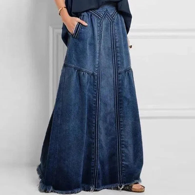 Boho Denim Maxi Skirt