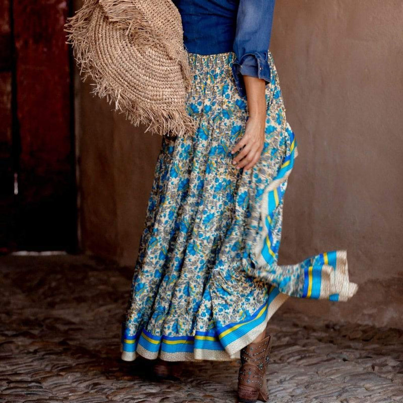 Boho Floral Maxi Skirt blue