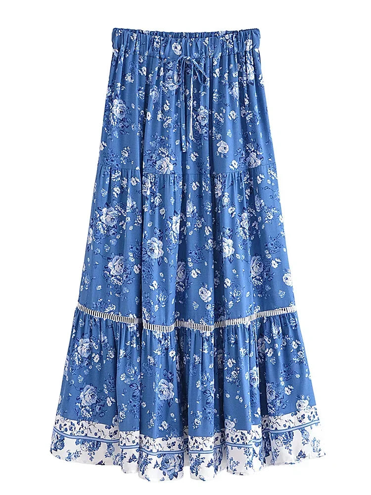 Boho Long Skirt Blue