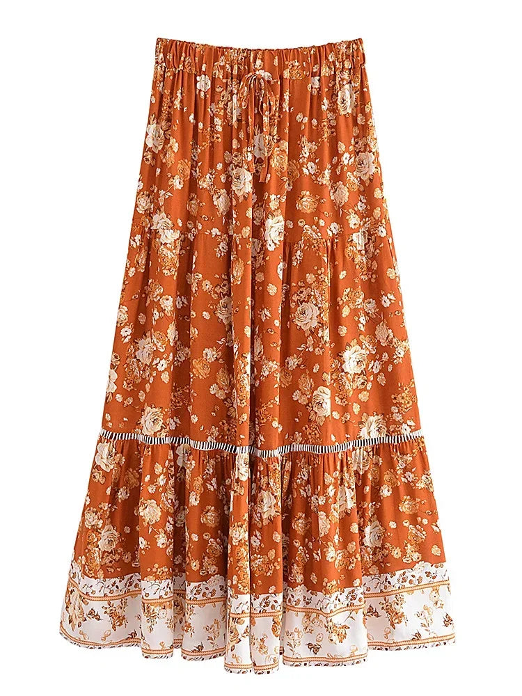 Boho Long Skirt Red