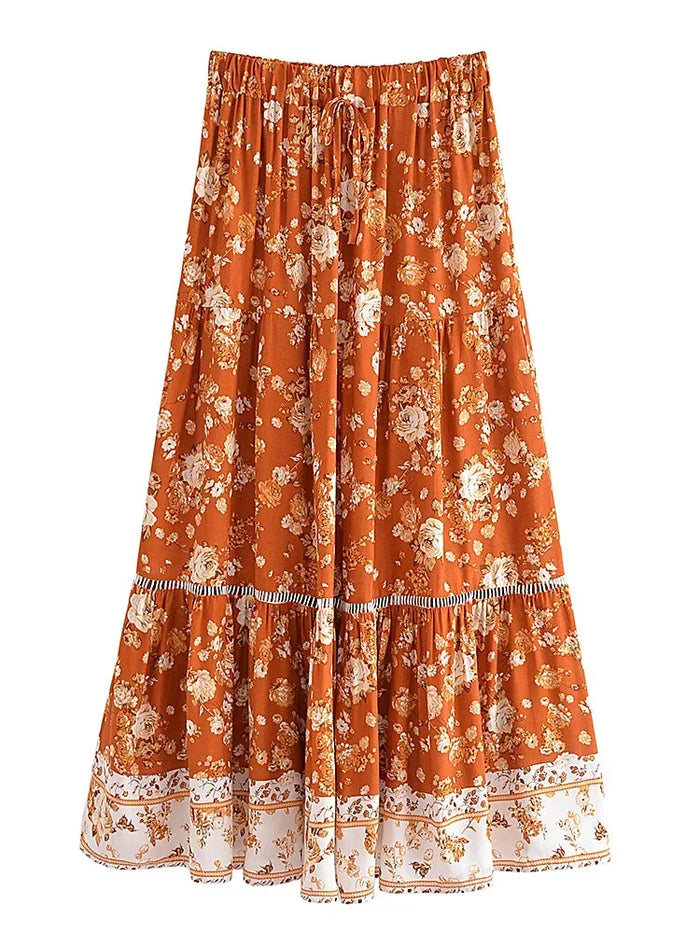 Boho Long Skirt Red
