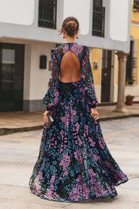 Boho Maxi Dress Black Floral