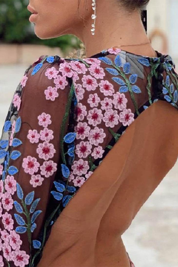 Boho Maxi Dress Black Floral