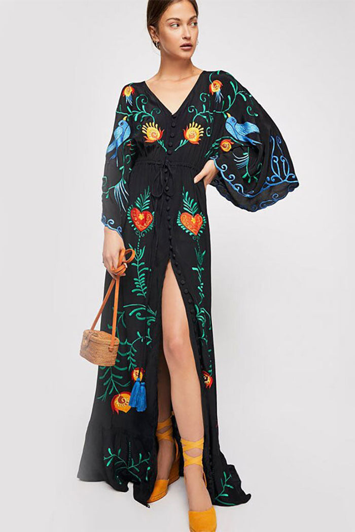 Boho Maxi Dress Embroidered
