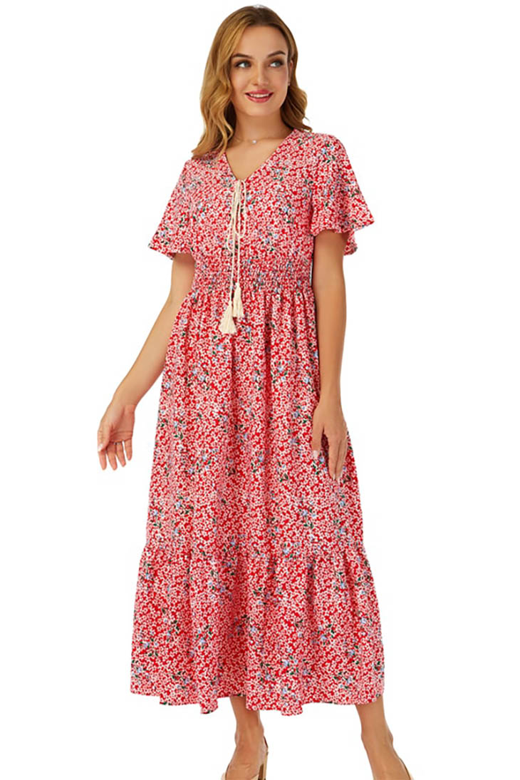 Boho Maxi Dress Red