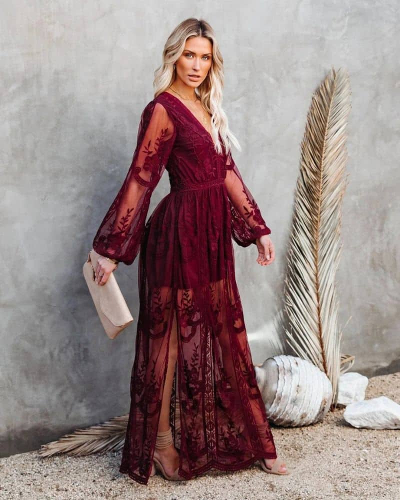 Boho Maxi Dress Red Lace