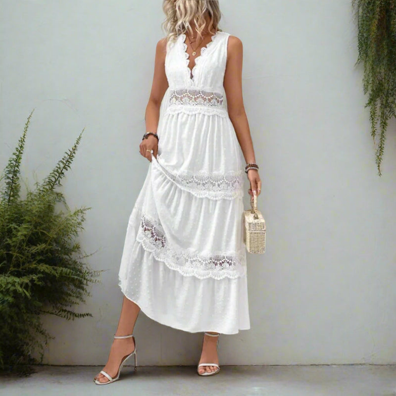 Boho Maxi Dress White Lace