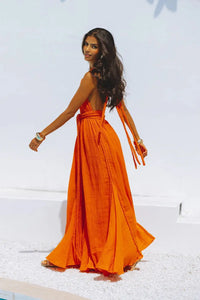 Boho Maxi Dress White backless orange