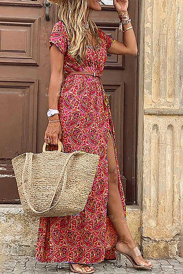 Boho Maxi Dress With Slit red