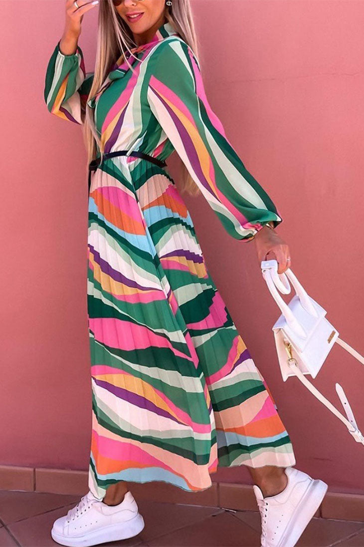 Boho Maxi Dress block pleated