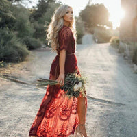Boho Maxi Red Dress Lace
