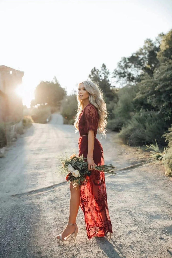red lace boho dress Boho Pink Victoria Red Crochet Lace Midi Dress - Size M - Floral Crochet Lace - Adjustable Straps - Sheath Midi Skirt