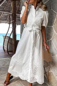 Boho Maxi White Dress Button up
