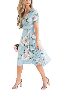 Boho Midi Dress Blue Floral