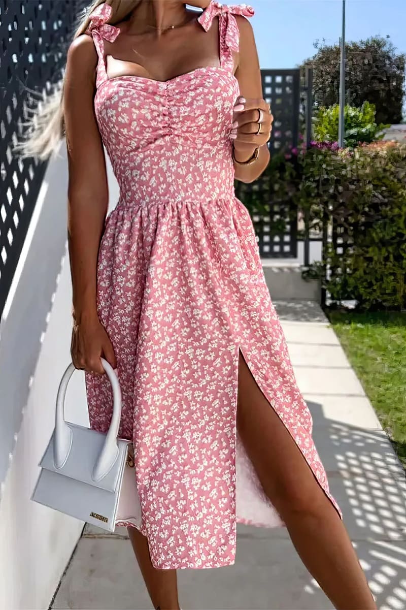 Boho Midi Dress Chic Pink