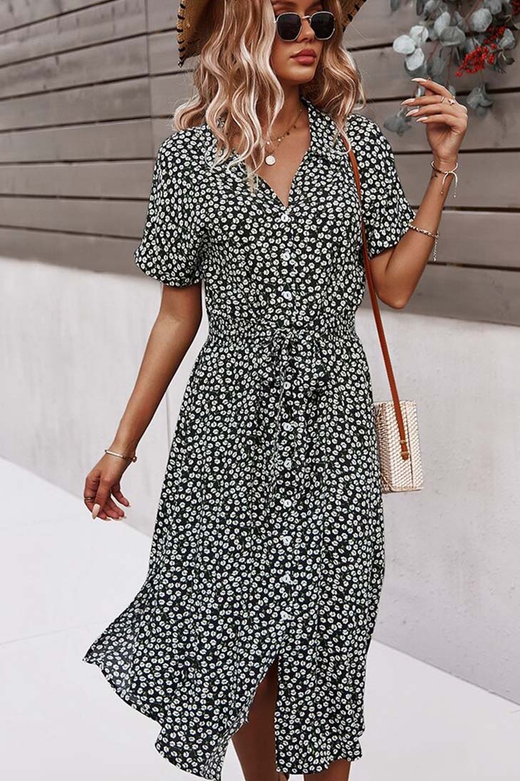 Boho Midi Dress With Sleeves black