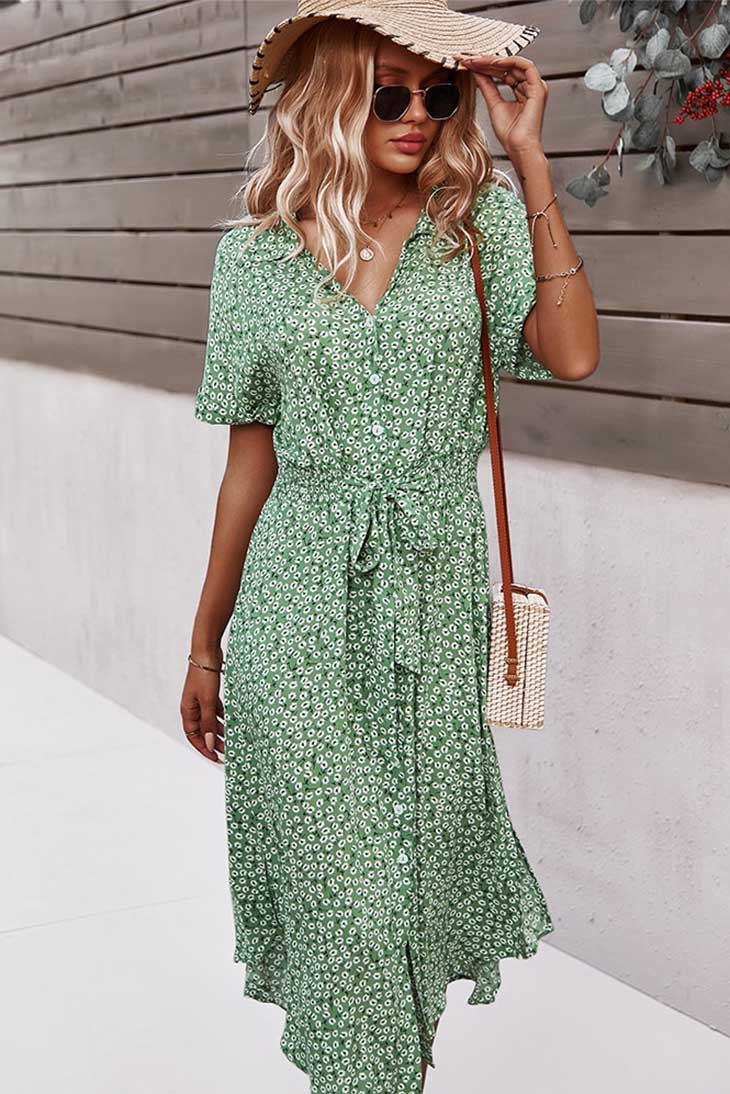 Boho Midi Dress With Sleeves green