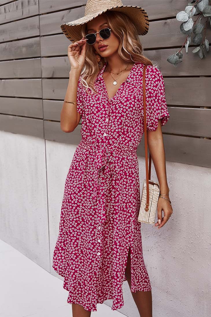 Boho Midi Dress With Sleeves red