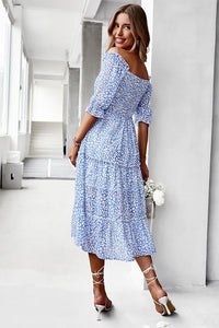 Boho Midi Dress off shoulder blue