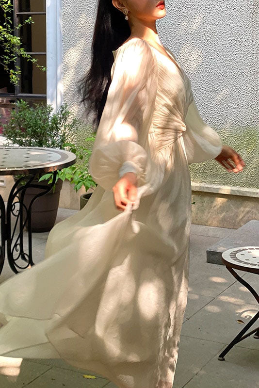 Boho Puff Sleeve Dress beige