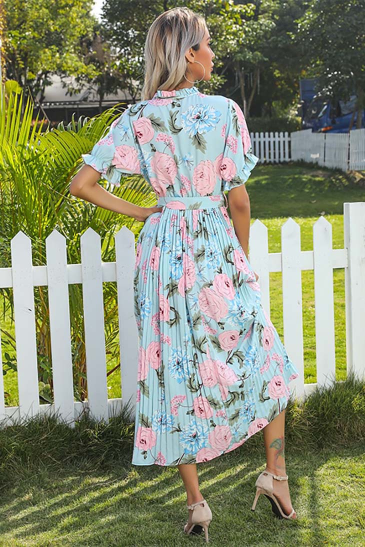Boho Ruffle Maxi Dress blue back