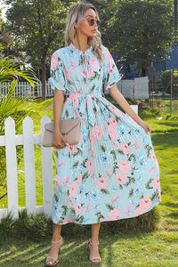 Boho Ruffle Maxi Dress blue pink