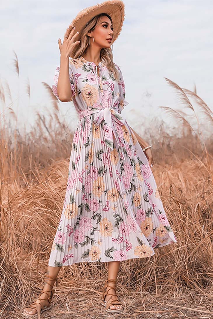 Boho Ruffle Maxi Dress pink
