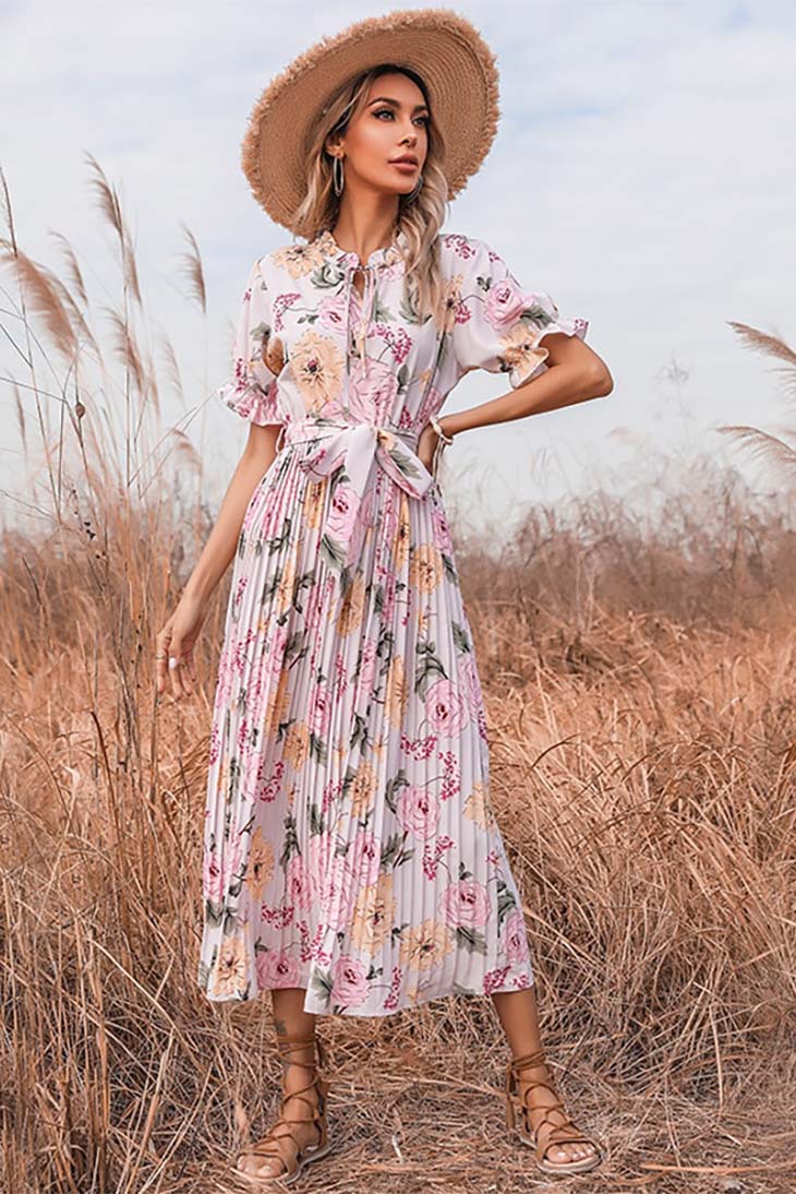 Boho Ruffle Maxi Dress pink rose