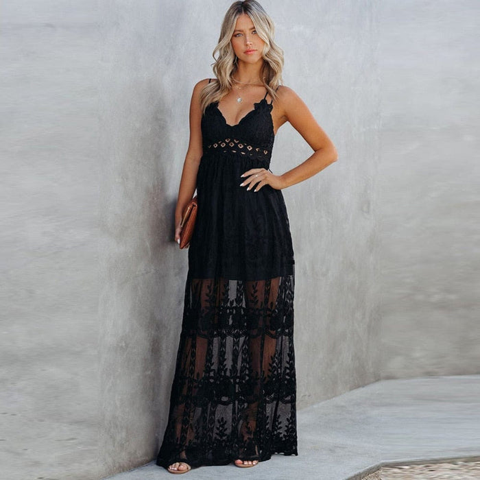 Boho Spaghetti Strap Dress Black