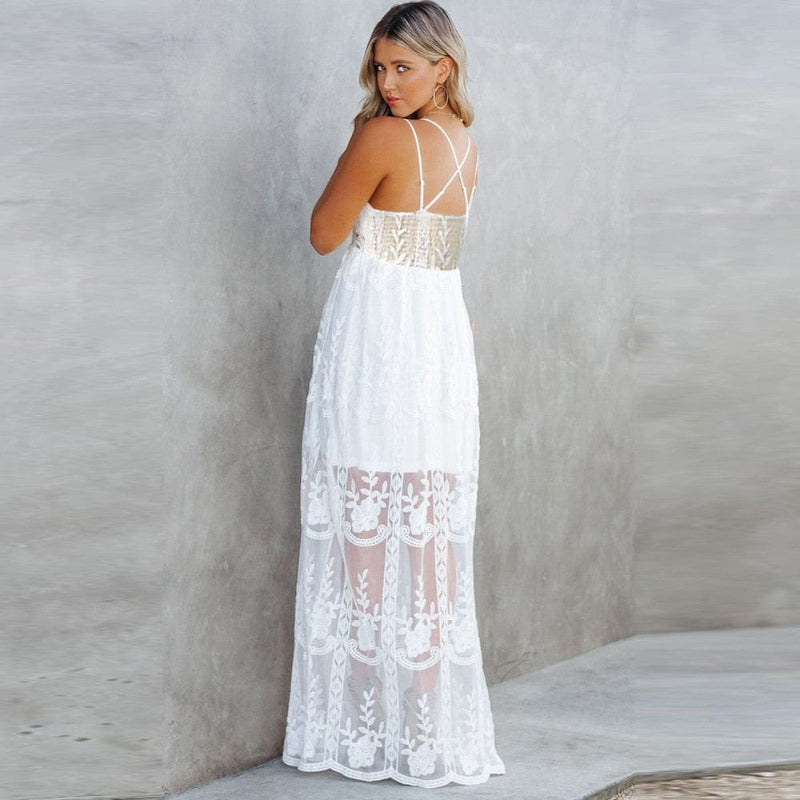 Boho Spaghetti Strap Dress White