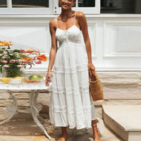 white spaghetti strap boho dress