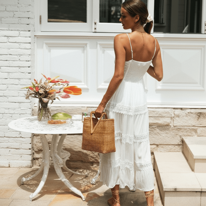 Boho Spaghetti strap White Dress