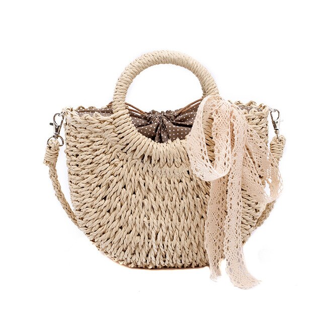 Boho Straw Beach Bag beige