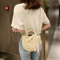 Boho Straw Beach Bag beige