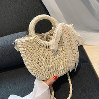 Boho Straw Beach Bag black