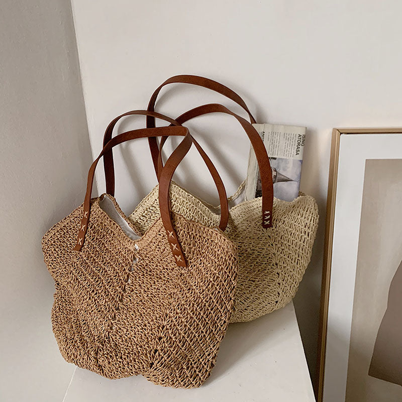 Boho Straw Handle Bag brown light