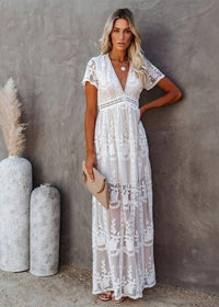 Boho White Lace Maxi Dress