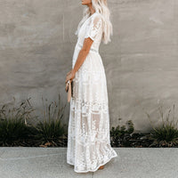 Boho White Lace Maxi Dress